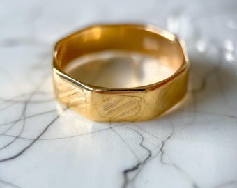 Vintage Octagon Etched 14k Yellow Gold Band, Size 9 1/2