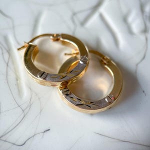 Only 1 left!* Vintage LOVE Style Two Toned 10k Yellow Gold Hoops