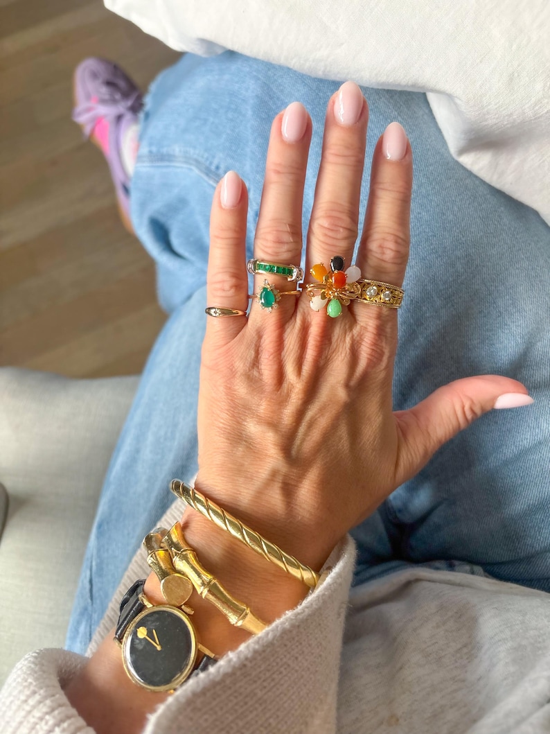 Vintage Pear Shaped Natural Emerald and Diamond 14k Yellow Gold Ring - Etsy