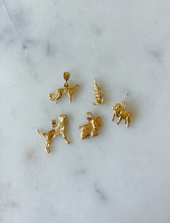 Vintage Dog Charms - 14k Yellow Gold Hound, Retrie