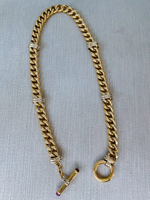 Vintage Two Tone, Chunky Curb Chain Necklace with… - image 7