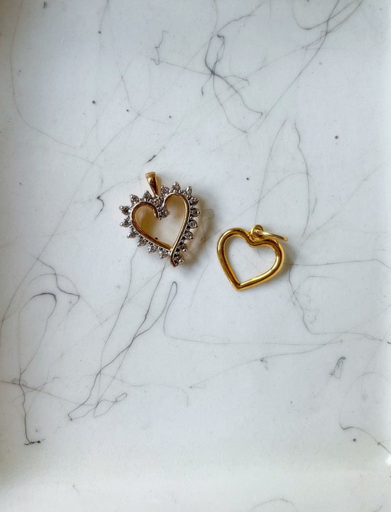 Vintage Heart Charms - 18k Yellow Gold Open Heart,
