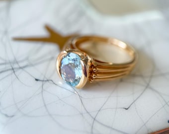 Vintage Synthetic Aquamarine 14k Yellow Gold Ring