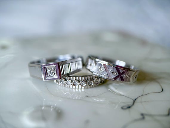 Various Vintage Natural Diamond 18k White Gold Rings View 2