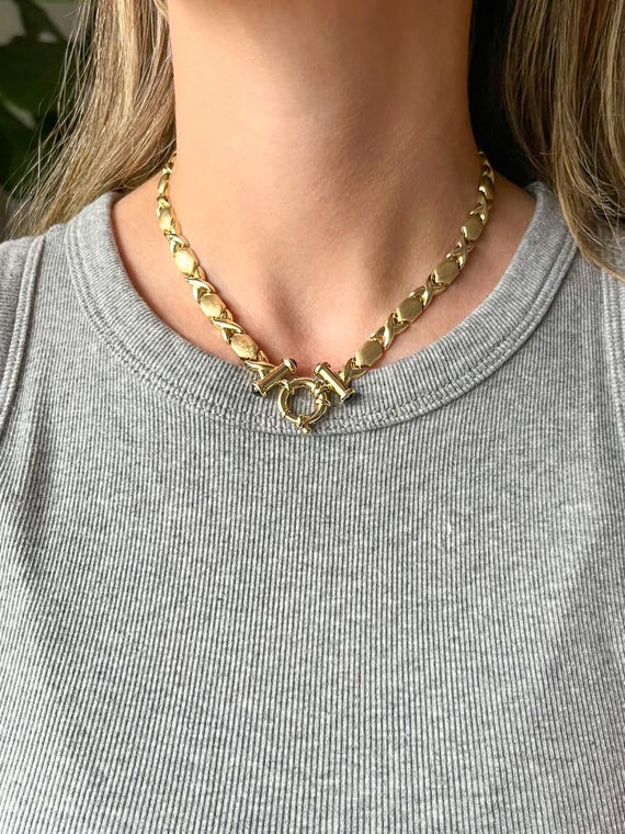 Vintage XOXO 14k Yellow Gold Flat Link Necklace (has