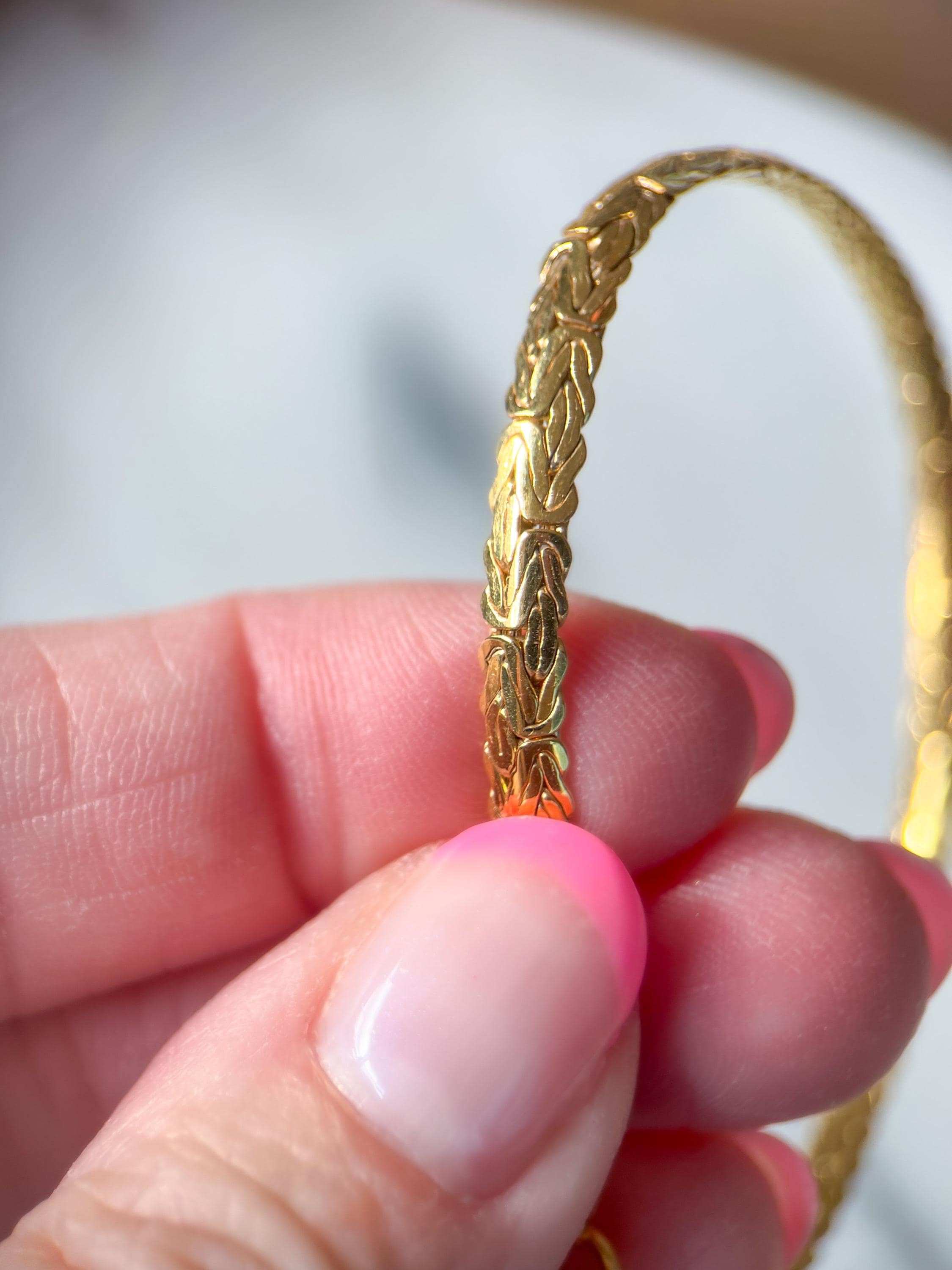 7mm All Shiny Classic Dome Byzantine Bracelet Lobster Lock Real 14K