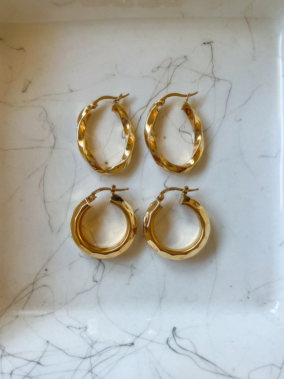 Vintage 14k Yellow Gold Hoop Earrings - Chunky and