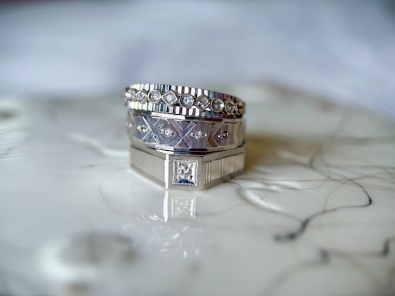 Various Vintage Natural Diamond 18k White Gold Rings