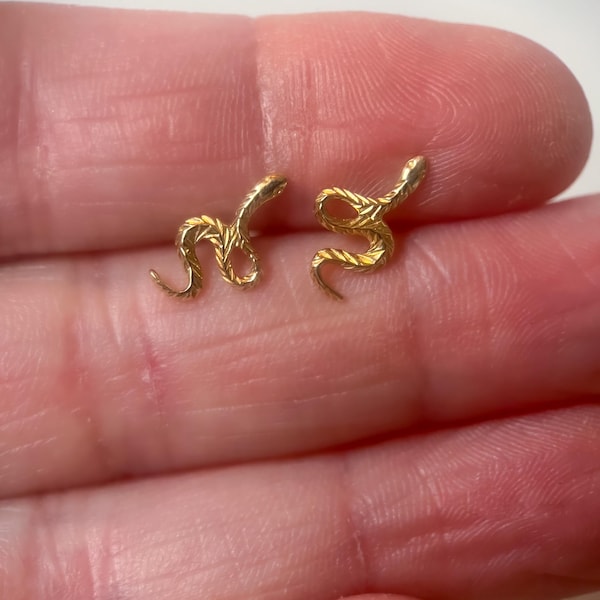 Mini 14k Yellow Gold Snake Stud Earrings