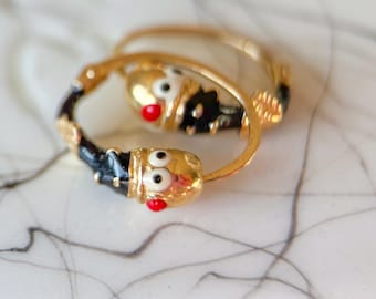 Vintage 14k Yellow Gold Enamel Huggies
