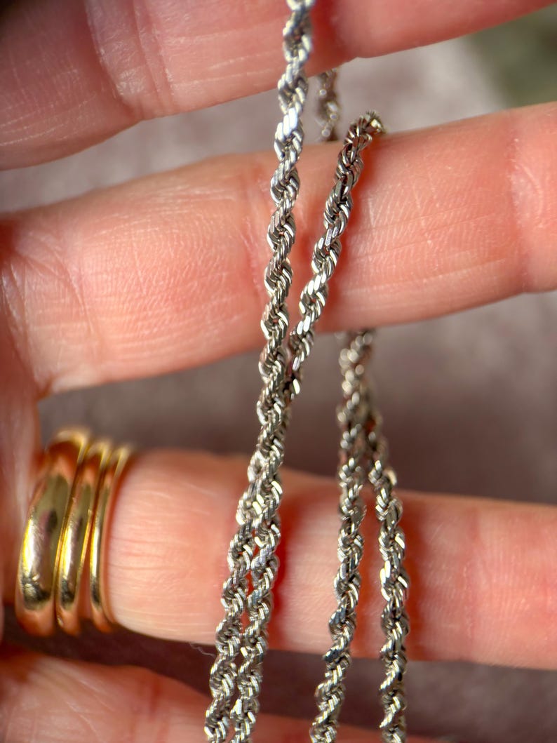 Vintage 14k White Gold 20 Inch Rope Chain image 7