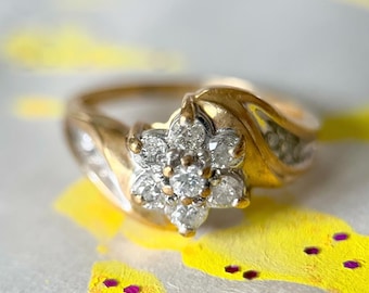 Vintage Flower Natural Diamond 10k Yellow Gold Ring