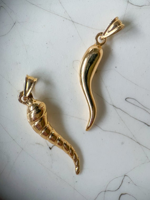 Vintage Italian Horns 14k Yellow Gold Charms