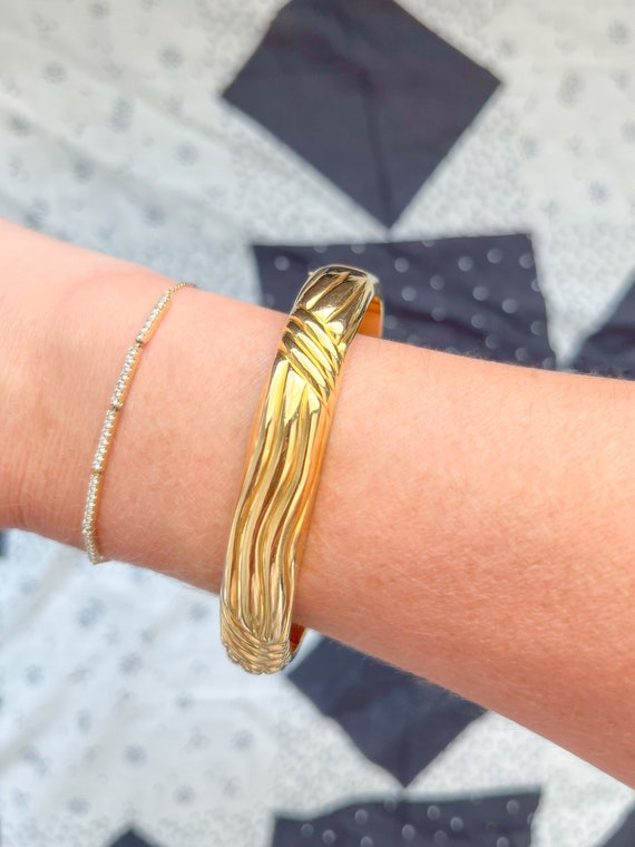 Vintage Wavy Bangle, Circa 1980s - 14k Yellow Gold