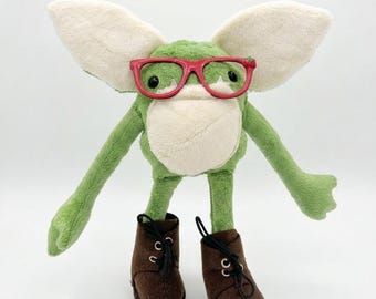 Juguetes de peluche para niños: monstruo, duende, troll, elfo, Weeglin, bebé, suave, minky, verde manzana, gafas