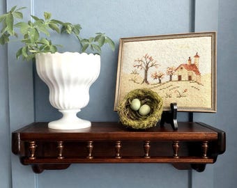 Vintage Wood Wall Shelf 17" Plate Rack Spindle Spice Organizer Cookbook Stand