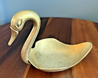 Vintage Brass Swan Trinket Dish Soap Dish Mid Century 6.5"