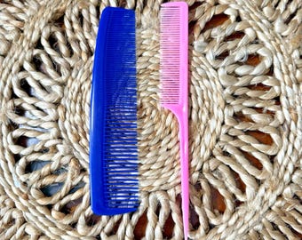 Vintage Combs Lot Pink Rat Tail Purple Dual Tooth Grooming
