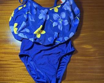 Vintage Cole of California Swimsuit Women 8 Floral Blue One Piece Bathing Suit