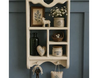 Vintage Country Trinket Wall Shelf Heart Cutout Peg Rack Cottage Farmhouse Wood