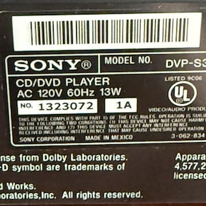 Sony DVP-S360 Cd Dvd Player w/ Remote RCA Cables Tested Working Dolby bild 11