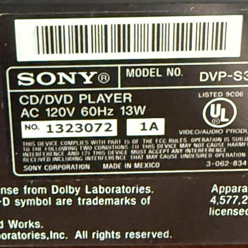 Sony DVP-S360 Cd Dvd Player w/ Remote RCA Cables Tested Working Dolby bild 11