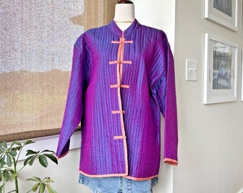 Sam Hilu's Classics Women's Small Oversize Quilted Silk Reversible Kimono Jacket