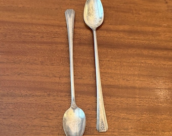 1931 Oneida Community Clarion Iced Tea Spoon 7-3/8" Long Par Plate Lot of 2