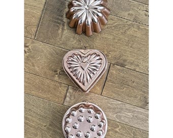 Vintage Jello & Cake Molds 7" Copper Color on Aluminum Heavy Copper Steel Lot