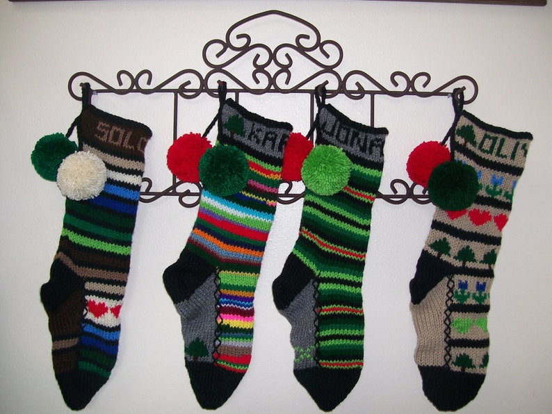 Special Order Set of THREE PERSONALIZED Hand Knit Christmas Stockings of your choice by Santa/'s Stocking Works