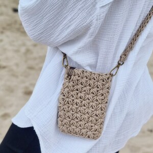 Borsa per cellulare con motivo gelsomino, in vari colori, borsa all'uncinetto, boho, borsa da sposa, borsa a tracolla, motivo floreale, borsa da donna
