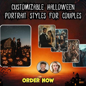 Custom Halloween Couple Portrait | Personalized Spooky Digital Art | Unique Halloween Gift | 6 Styles Available