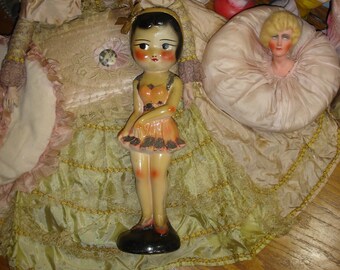 Rare 1933 Chicago Worlds Fair Chalkware Flapper Statue Kewpie Doll