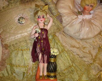 Rare Vintage Bisque Doll Vase Movable Arms