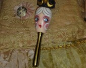 Vintage Style Flapper Showgirl Hand Painted Wood Sock Darner White Black Gold
