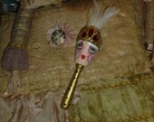 Vintage Style Flapper Showgirl Hand Painted Wood Sock Darner White Gold Black