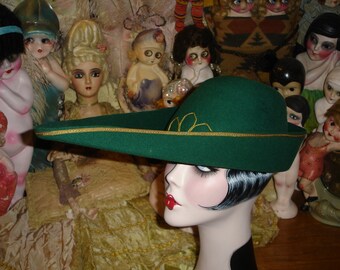 Vintage Theatre Shakespearean Felt Costume Hat Emerald Green