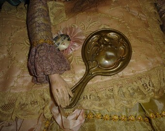 Vintage Aluminum Boudoir Doll Hand Mirror