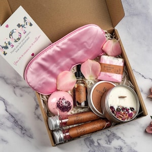 Relaxation Aromatherapy Gift Box, Pink Rose Spa Day for Her, Self Care Spa Gift Set, Stress Relief Present, Spa Gift Basket, Gifts for Women