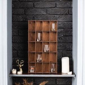 Shot glass display cabinet, Wood shot glass holder wall, Shot glass display shelf, Shot glass wall display, Shot glass rack,Bar display case