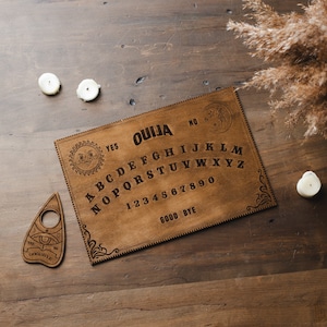 Wooden ouija board with planchette, Ouija board wood, Ouija board rustic, Spirit board and planchette, Wood spirit board, Ouija board set