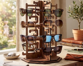 Porta occhiali da sole girevole in legno, supporto per occhiali, supporto per occhiali da vista da scrivania, supporto multiplo per occhiali da sole, mensola verticale per occhiali da sole