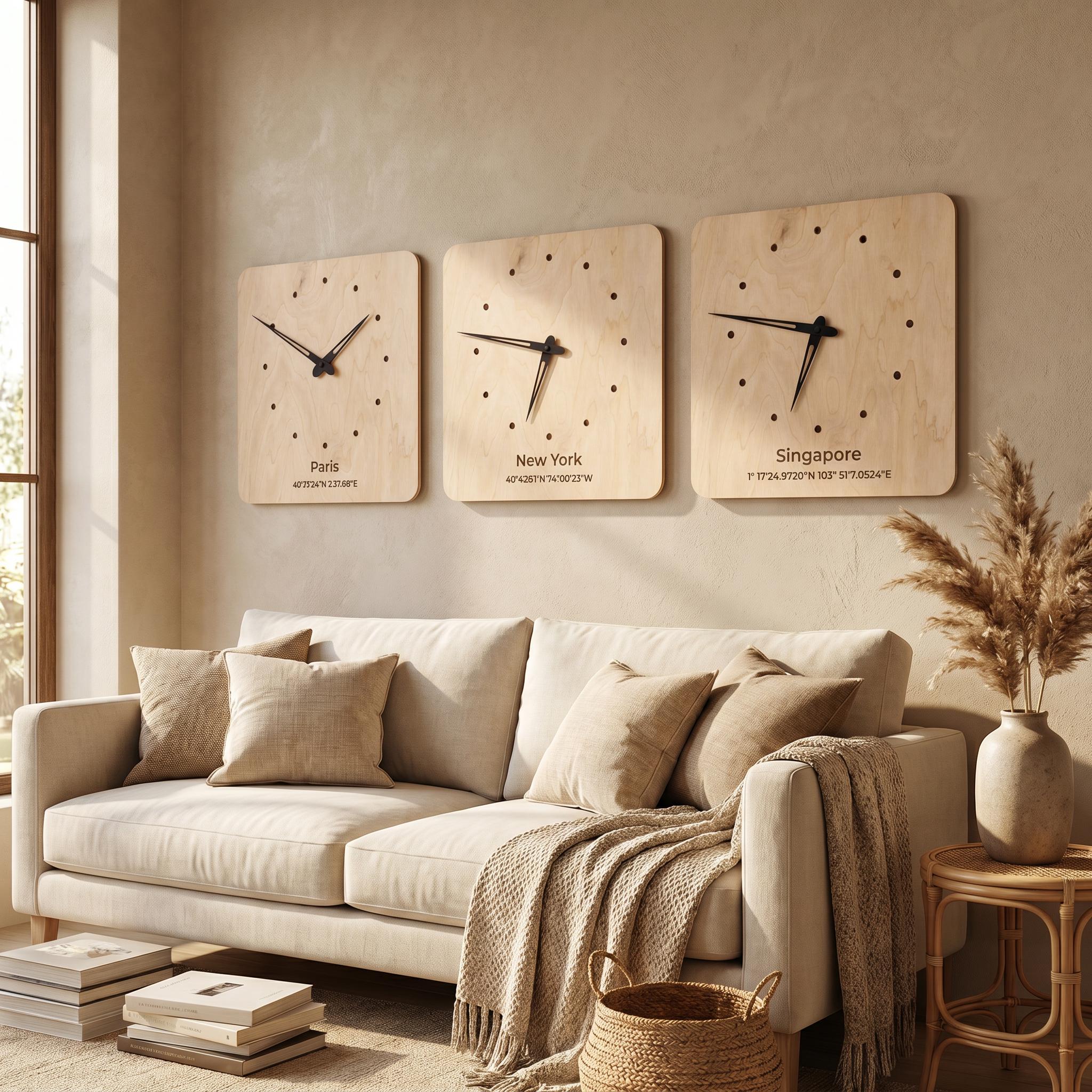 Custom Time Zone Wall Clock, Personalized City Clock Set, Wooden World ...