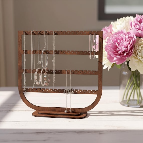 Wood earring organizer, Jewelry display stands wooden, Tabletop earring display, Earring holder organizer, Jewelry stand hanger