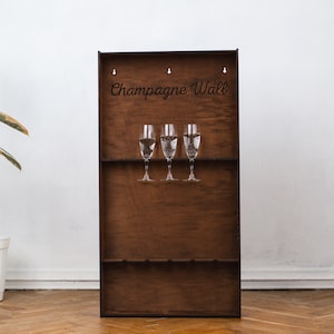 Custom champagne flute rack, Champagne flute wall display, Wedding champagne holder, Wooden champagne stand, Party drink wall