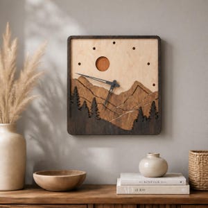 Mountain Wall Clock, Landscape Wood Clock, Nature Wall Decor, Rustic Cabin Clock, Forest Landscape Clock, Mountain Decor image 10