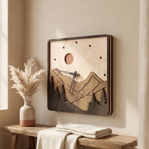 Mountain Wall Clock, Landscape Wood Clock, Nature Wall Decor, Rustic Cabin Clock, Forest Landscape Clock, Mountain Decor image 9