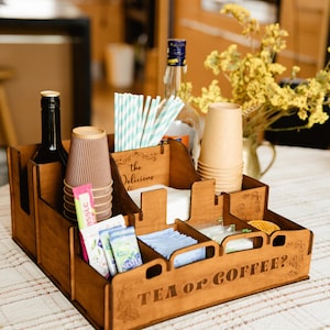 Organizzatore per postazione caffè, Organizzatore da scrivania per caffè e tè, Supporto per bar caffè, Postazione caffè da cucina, Contenitore in legno per bancone bar