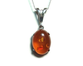 Amber sterling silver pendant with chain