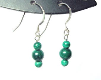 Boucles d'oreilles pendantes crochet français en argent sterling malachite